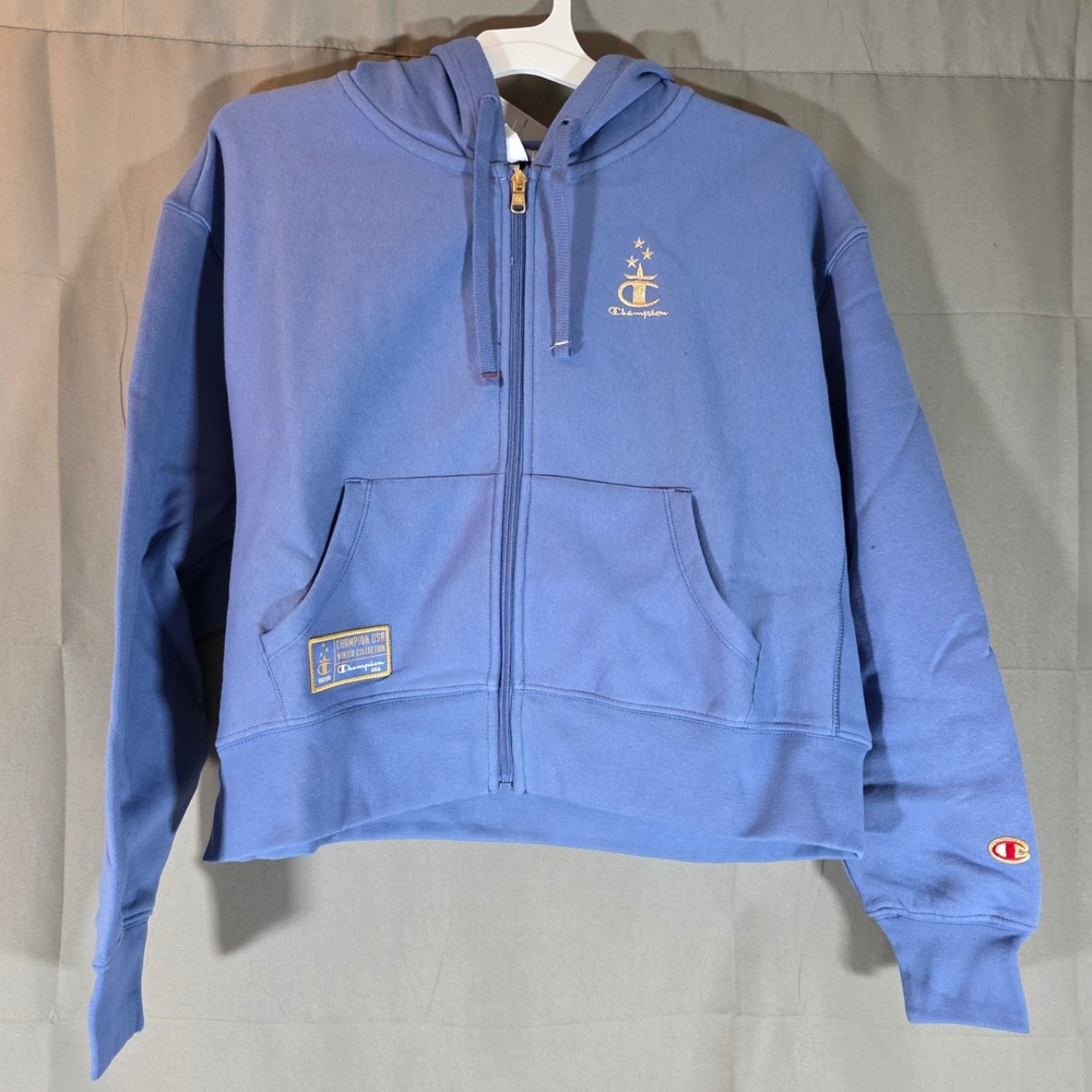 Champion Womens Gold Medal Cropped Full Zip Hoodie Coastal Fjord Blue M CPW254JK